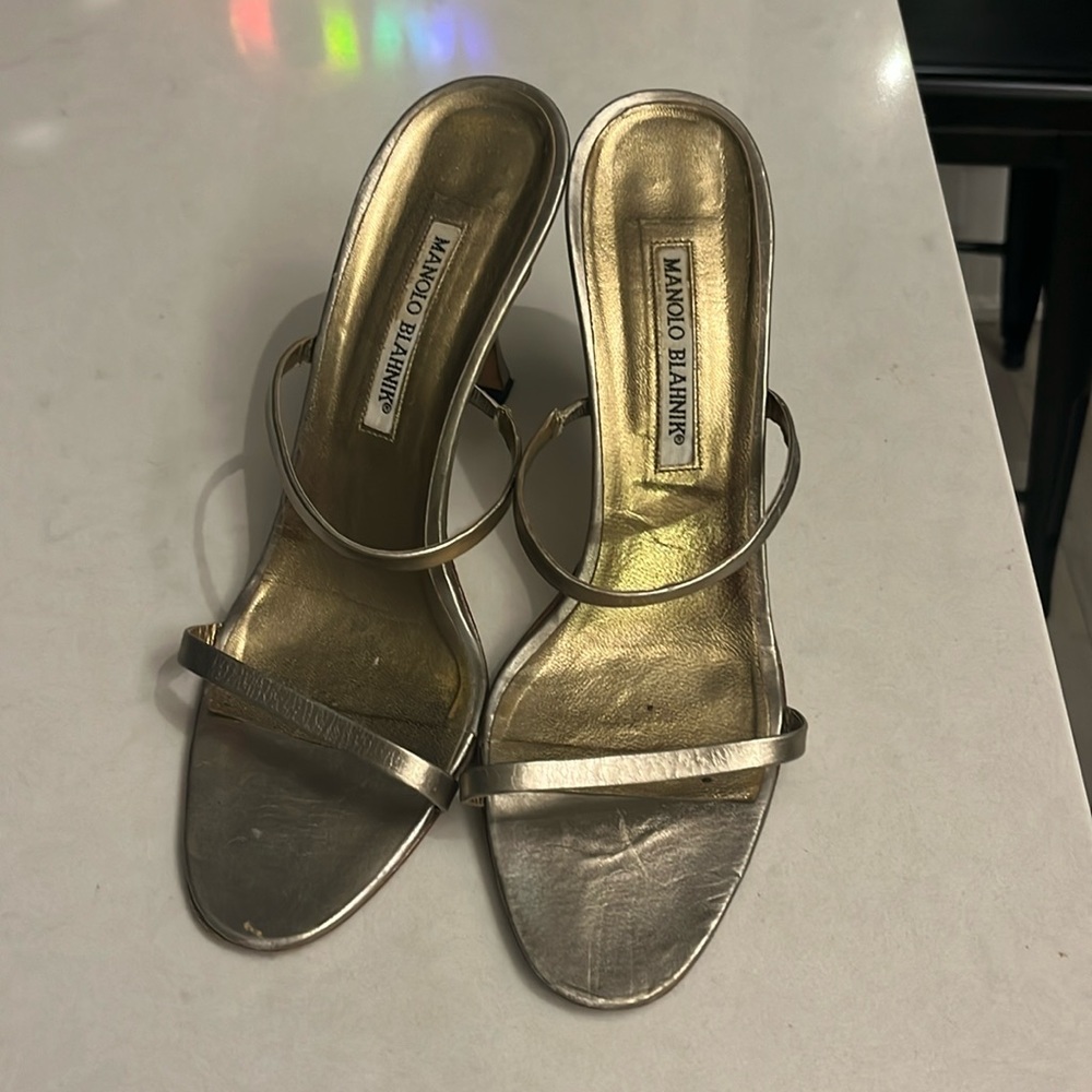 Manolo Blahnik strappy gold heels